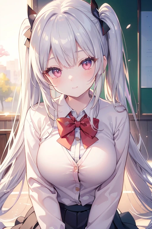 white color hair，double ponytail curl color eye、tits out、Nude posture、ssex