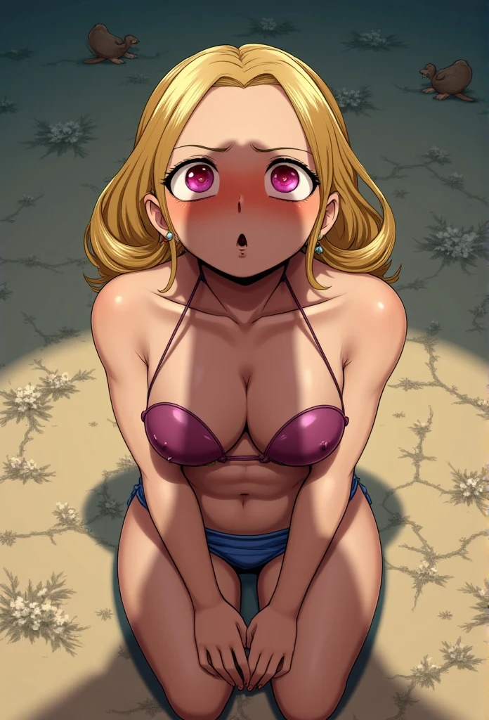 nami from one piece kneeling before the viewer. bikini , a huge penis_shadow is on her face and she looks up at the penis in awe. penis_shadow, penis awe, heart pupils, aroused, horny, pov.