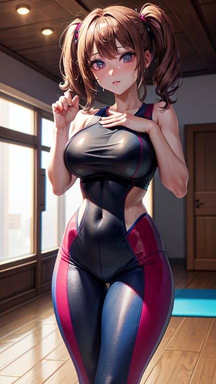 High quality masterpiece, (Unreal Engine), reality:1.8, Ultra-high resolution, Rich contrast, Very high quality, 8k, High definition texture, Astonishing absolute resolution, Advanced Settings, colorful, Clear images, Sharp focus, Digital Blending, (Hasselblad Photos, Dynamic Angle),

1 girl, pomni, Big Breasts, pigtails, Red eyes and blue eyes, gloves, ((Wear a tight yoga suit, Bold and sexy yoga poses ,Hot Yoga, Sweat makes your yoga wear transparent)),  

indoor, Hot Yoga, 