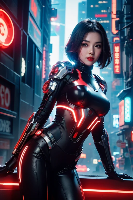 Beautiful Asian Woman、Hitman、(Large Breasts:1.4)、(黒髪を二つにまandめたお団子ヘア:1.5)、( No back hair:1.4)、(Night Camouflage:1.4 Latex Bodysuits)and(Nighttime camouflage make-up:1.5)、assault rifleを手に持ち、Against the backdrop of the cityscape at night、Dark Background、Full body portrait、Master of the art of love、immortal、(highest quality、4k、8k、High resolution、masterpiece:1.2)、Super detailed、(Real、Photorealistic:1.37)、HDR、Studio Lighting、Extremely detailed、Vibrant colors、Cinematic lighting