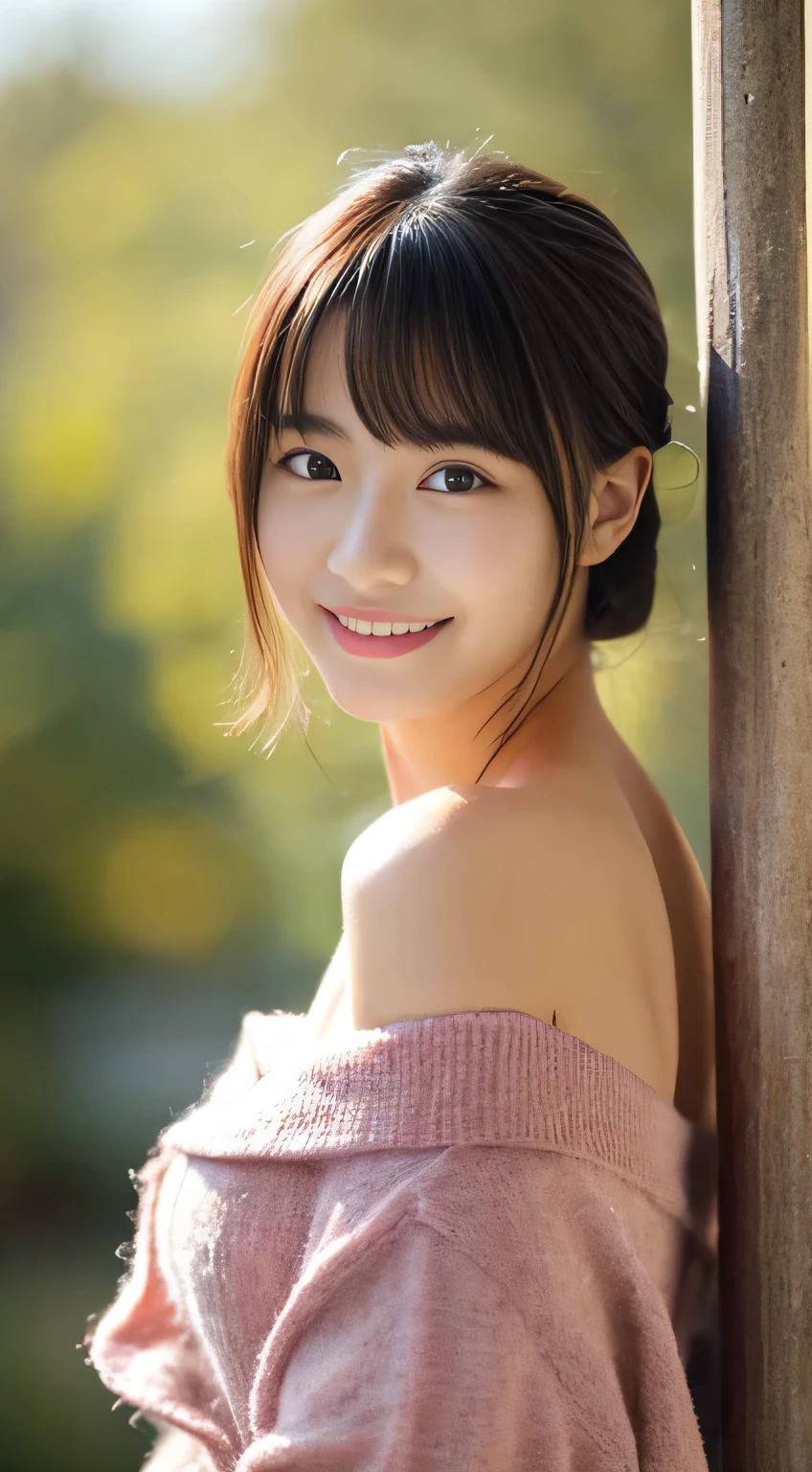 masterpiece,best quality,(Japanese girl),((Beautiful girl)),cleavage,(off shoulder:1.2),(perfect body beauty:1.2),(shy smile),From slightly above