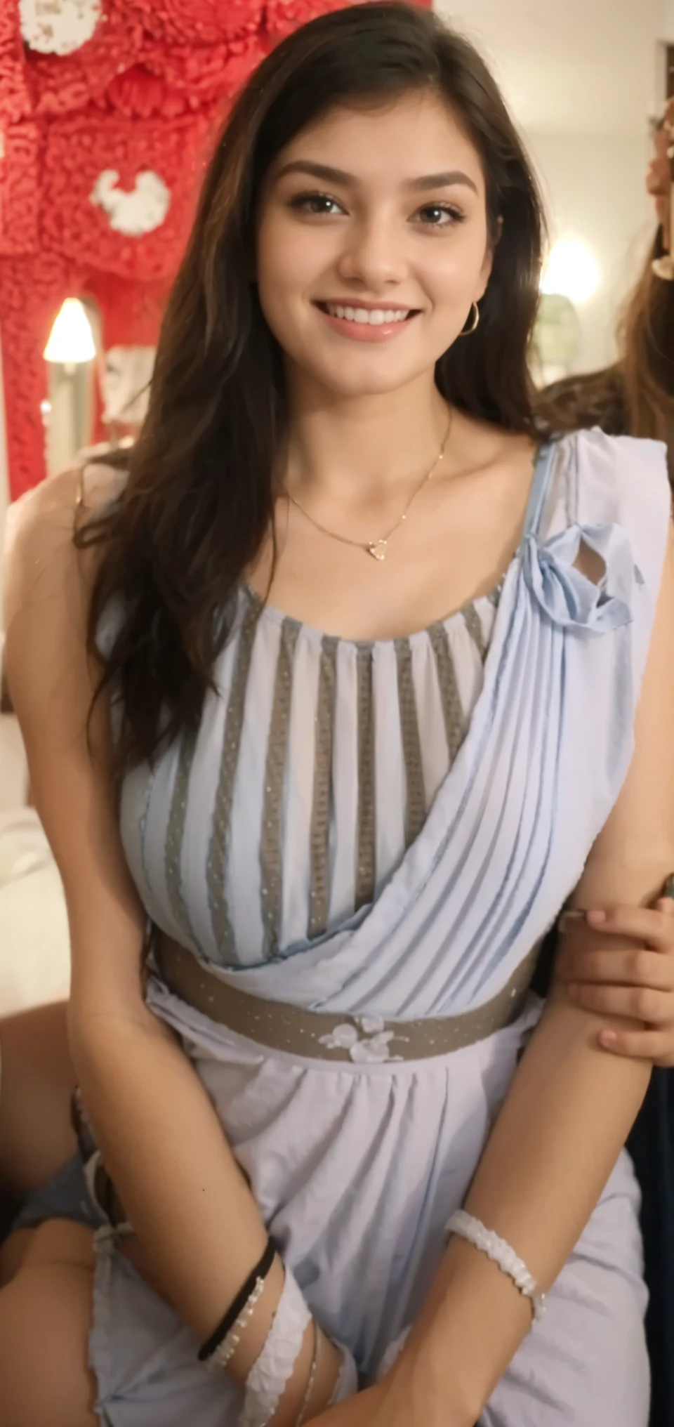 ((史上類を見ないmasterpiece、highest quality、woman, grin and laugh、erotic lingerie、sexy lingerie、down blouse、(leaning forward:1.3)、(oversize tshirt、Loose-fitting T-shirt、Low Cut T-Shirt:1.2)、(highest quality、8K、32K、masterpiece)、(Detailed bra)、Japanese、squat、bright smile、one&#39;s home、upper body close-up、shot from above、one&#39;s home玄関、skirt、joined、Receiving luggage、small breasts、flat chest、small breasts