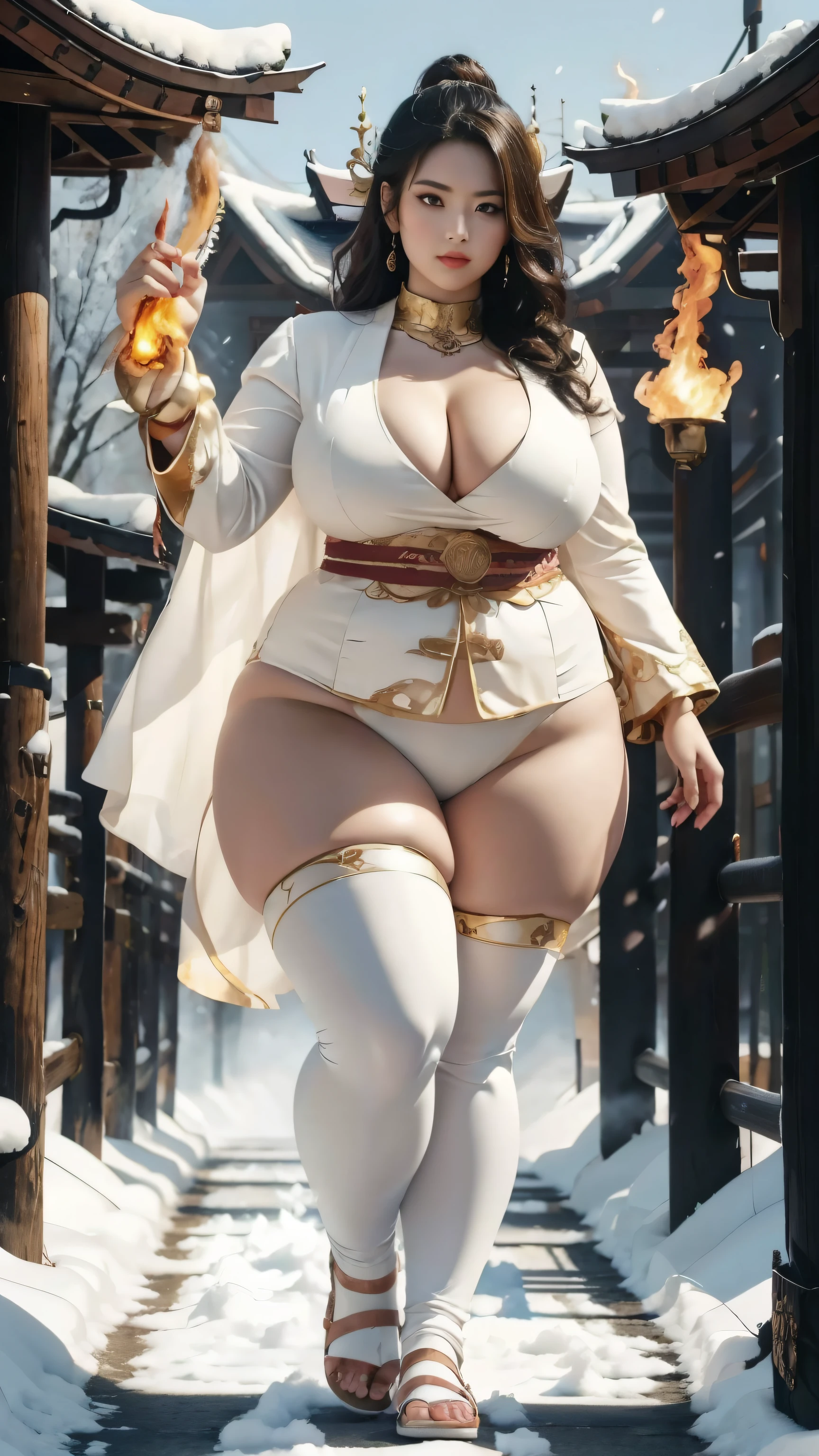 Fat woman, flat belly, tight thighs, full body, Asian, tall, young girl, thick buttocks, thick neck, thick chest, big eyes, snow-white thighs, plump thighs, thick thighs, full body photo, Japanese anime, clothes that don't know about fire dance, styles that don't know about fire dance,