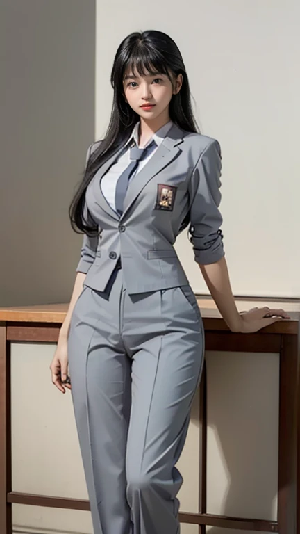 Best Quality, masterpiece, Ultra-high resolution, (Realistic:1.4), RAW Photos, Very detailed, Perfect Anatomy, One Woman, Age 25, ((Wearing light grey business suit pants with buttocks facing up:1.4), Shut your mouth., Show me your ass, ((Very beautiful black hair)), (bangs),Very beautiful slender body, Very beautiful breasts, (ビジネススーツのパンツをはいたとてもBeautiful ass), Very beautiful slim thighs, Very beautiful realistic skins,  Beautiful ass, Beautiful thighs