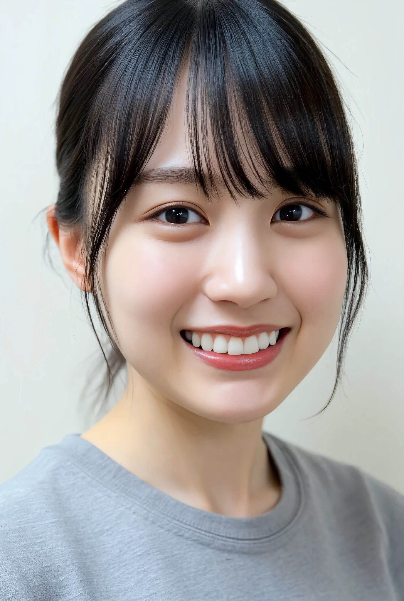 32K, Masterpiece, masterpiece, Realistic, Very detailed,  photograph, High resolution, A face that Japanese men really like., Smoother light, official art, Written boundary depth, Bright light, close, Detailed face, smile, Beautiful details in the eyes, 19 year old Korean, cute, real texture skin, T-Shirts,