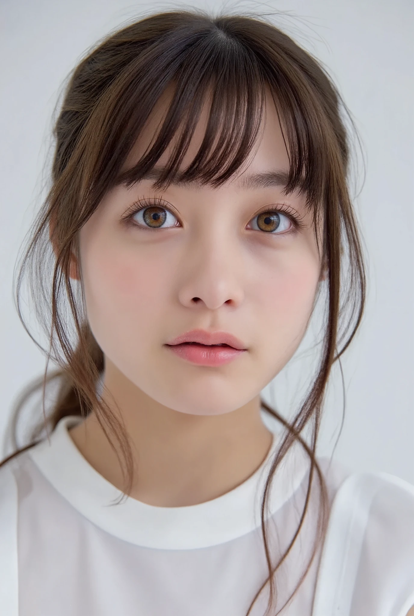 32K, Masterpiece, masterpiece, Realistic, Very detailed,  photograph, High resolution, A face that Japanese men really like., Smoother light, official art, Written boundary depth, Bright light, close, Detailed face, smile, Beautiful details in the eyes, 19 year old Korean, cute, real texture skin, T-Shirts,