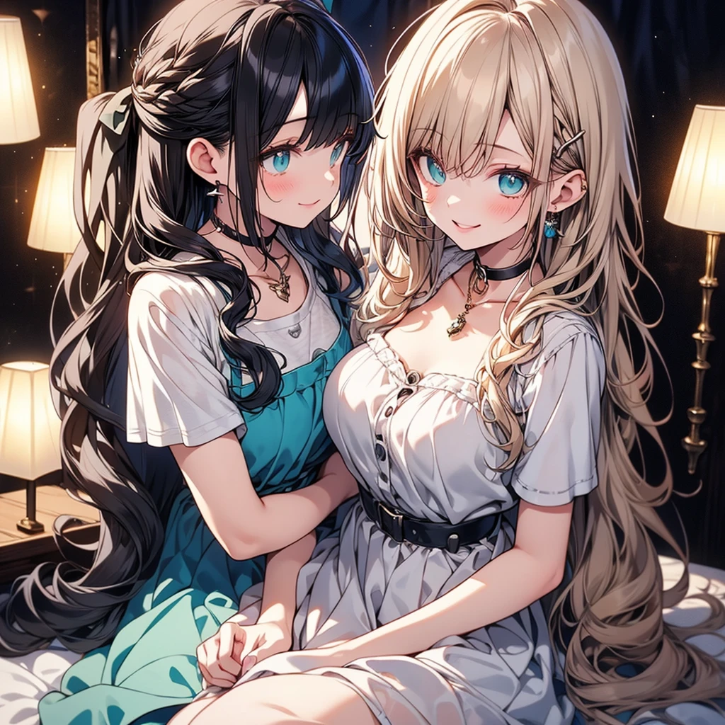 NSFW, Anime - styled image of two middle school teenage girls in a room with windows, 15 years old, kiss together cutely, kiss together, Kissing each other, lovely kiss, (deep kiss), (open your mouth to each other), (tongue), (intertwine each other's tongues), (saliva), small details. two beautiful anime girls, small breasts, one girl is blonde、The other one has silver hair, , blue eyes, shining eyes, cute, cute, digital art, finelyed eyes, embarrassed look, long hair, blush, (highly detailed 8k wallpaper), highest resolution, very long hair, masterpiece, highest quality ,masterpiece, figure, very delicate and beautiful, very detailed ,cg ,unity ,8k wallpaper, wonderful, finely, huge file size, super detailed, High resolution, very detailed, beautiful detailed girl, very detailed eyes and face, beautiful and fine eyes,