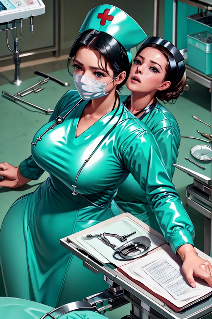 nurse uniform,hospital, latex nurse suit,nurses,busty,elbow gloves,labcoat,black hair woman,red eyes , gigantic ,medical instruments,asian nurse,two nurses,speculum,examination room,oversize ,big ass ,strap on, lay on table ,legs spreaded,giving birth,gyno chair , dentist,Milf,latex,red uniform,oversize breasts,diaper