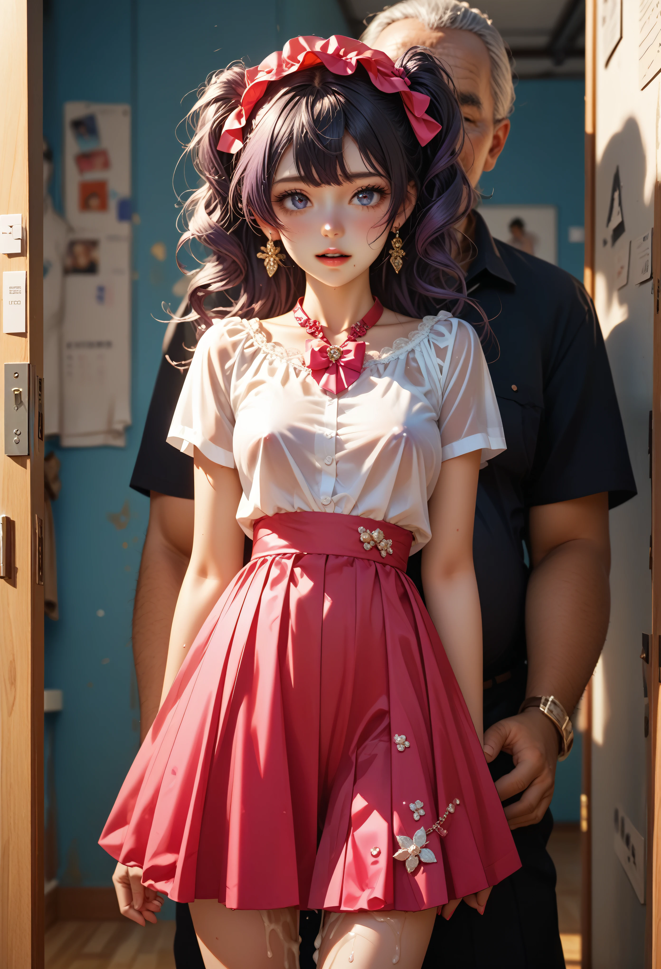 score_9, score_8_up, score_7_up, A cute korean age girl is on a date with a fat old man. The girl and the man have sex. The girl has idol hair, the girl has white skin, she is wearing a very see-through idol-style mini skirt dress, the man is wearing a dirty T-shirt, she is wearing idol dress, Modern Korea, after sex, backstage, dog-style, (She has a disgusted look on her face:0.5), (open clothing:0.5),