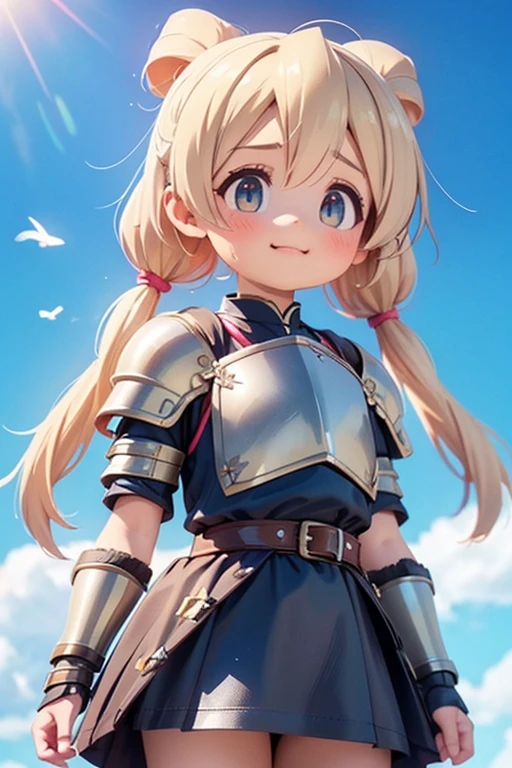 (((8k,masterpiece,Best Quality))), Highly detailed CG synthesis，Maxi Kit, whole body, Wide Shot,break、(((Cute angel flying in the blue sky))), Fantasy, Big angel wings, ,(blonde:1.6)，眩しいハイライトが入ったblondeの髪、Shiny bright hair, ,Long Hair,,Twin tails、Detailed face，Attractive big blue eyes，Shining fine eyes，Charming smile，Beautiful Skin，Lens Flare,A girl with angel wings and a sword, Angel Knight Girl,Beautiful angel witch, Highly detailed Artgerm, Detailed digital 3D art（（Ultra-realistic, Vivid 3D））， Dragon Warrior Girl，Dynamic action poses for battle scenes， Extremely complex and heavy fighter aircraft mechanical armament，Vice President of Lunes,, Single Armor, Decorative blue armor, Armor dress, （Winged Helmet）, Shoulder rest, Gauntlet, Shin guards,（Wields a giant turquoise energy sword:1.3),Very dramatic and cinematic lighting。Beautifully detailed backgrounds, Beautifully detailed backgrounds, (In the blue sky above the clouds 1.3), ((Two big, Shining Wings:1.3),(flight:1.5)