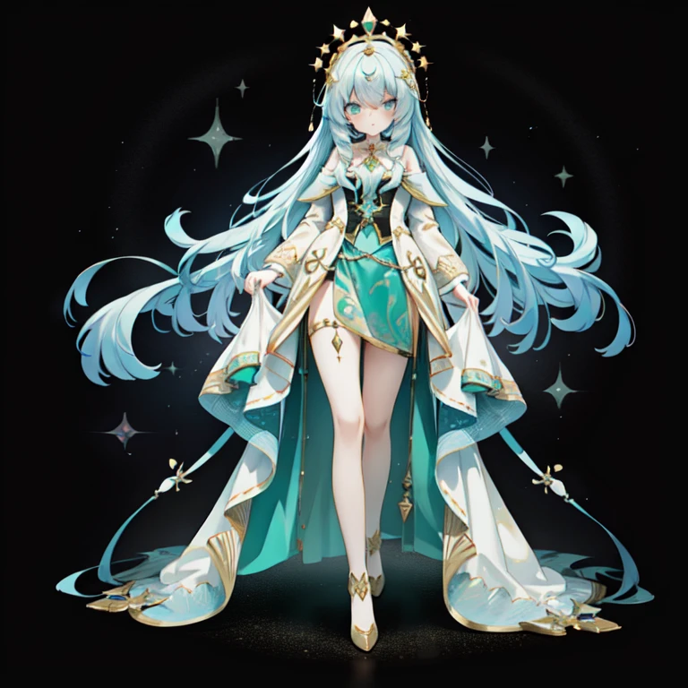 Full body animated representation of a young magician with long flowing hair, Wearing luxurious drapes, emerald wizard&#39;Her robes are decorated with mythical runes. She stands in the ancient world, Excessive deforestation, Holding a magic wand decorated with sparkling crystals, A curious fairy friend is nearby..Close-up、Dynamic Angle