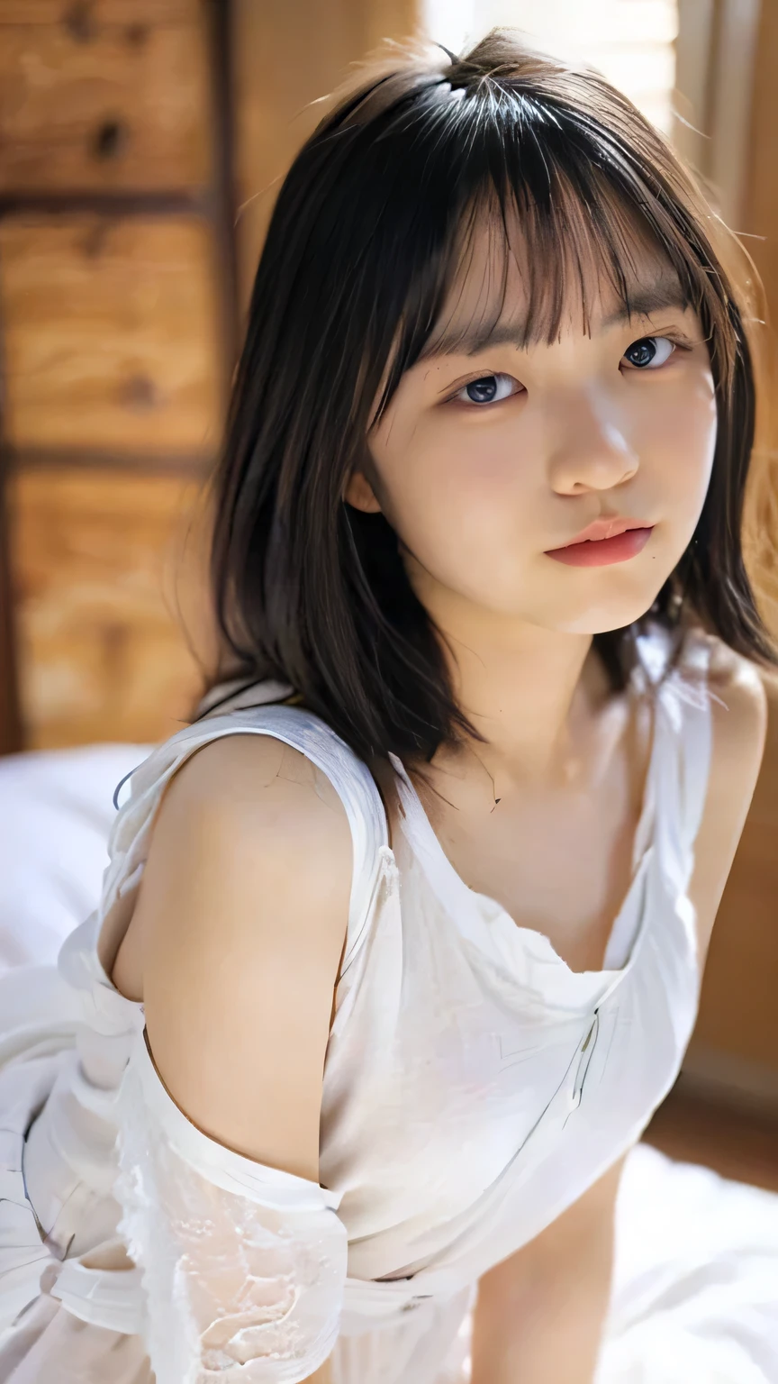 ((Please redeem、masterpiece、、Highest quality、Ultra-high resolution、Award-winning works)、(white, Lightweight nightgown:1.8)、(Accurate anatomy:1.1)、(On the bed:1.52)、(Look at me and smile:1.1)、Ultra-high resolution for bright and fair skin、The most exquisite face、Ultra-high resolution detailed face、Ultra-high resolutionの髪の毛、Ultra-high resolutionの煌めく瞳、Beautiful detailed face drawing、(bedroom:1.1)、Beautiful Japanese actress face、((whole body:1.6))、Small breasts