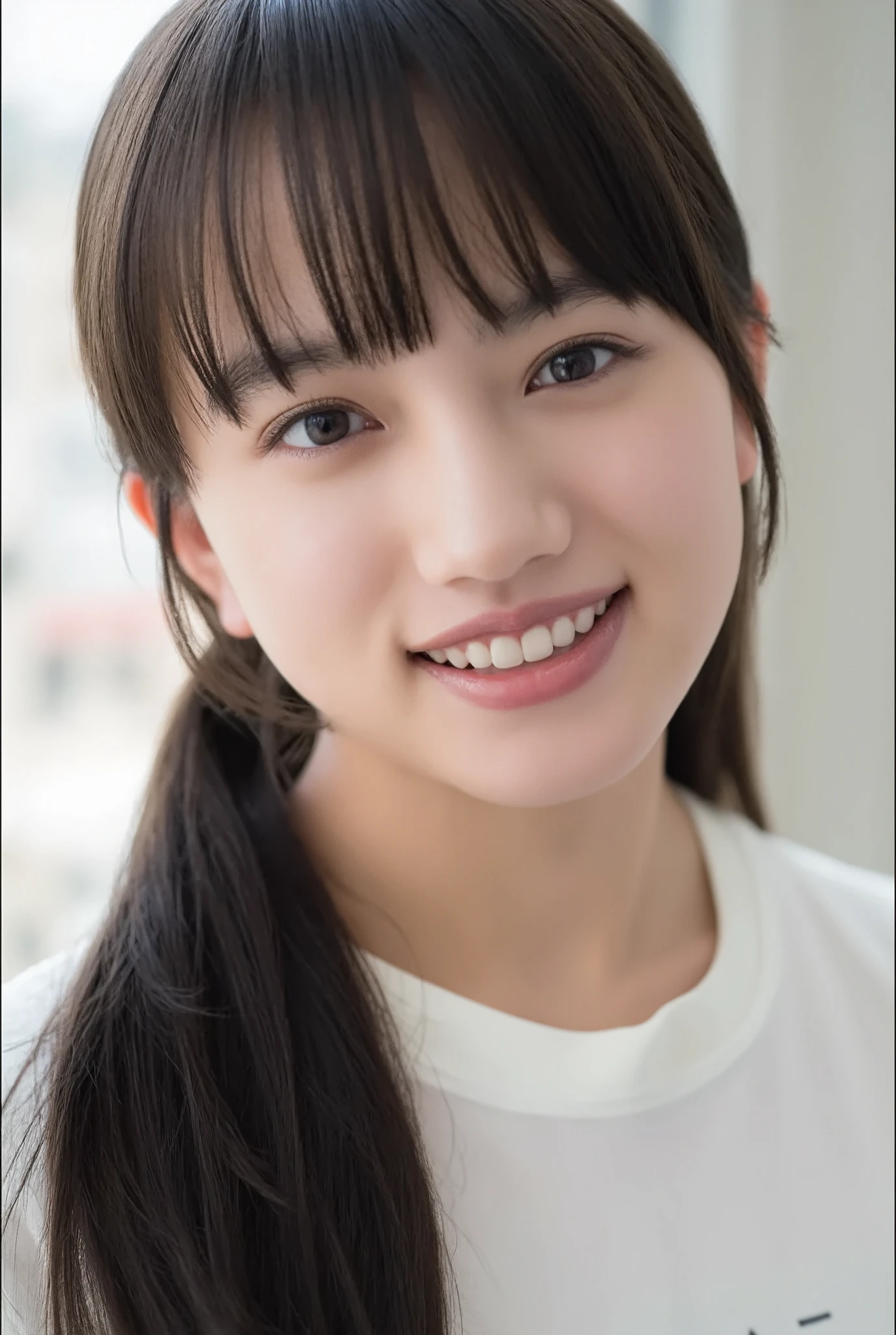 32K, Masterpiece, masterpiece, Realistic, Very detailed,  photograph, High resolution, A face that Japanese men really like., Smoother light, official art, Written boundary depth, Bright light, close, Detailed face, smile, Beautiful details in the eyes, 19 year old Korean, cute, real texture skin, T-Shirts,