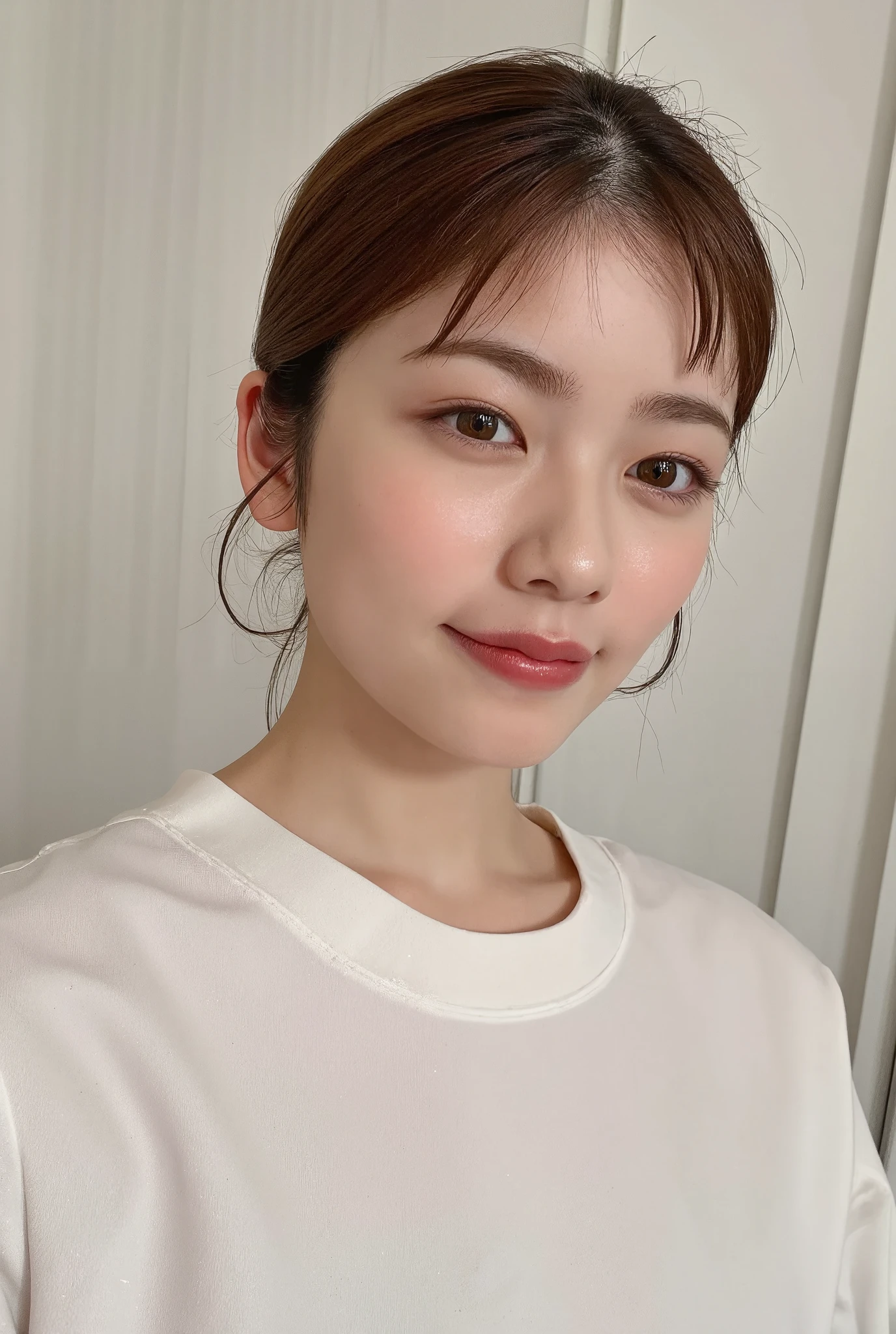 32K, Masterpiece, masterpiece, Realistic, Very detailed,  photograph, High resolution, A face that Japanese men really like., Smoother light, official art, Written boundary depth, Bright light, close, Detailed face, smile, Beautiful details in the eyes, 19 year old Korean, cute, real texture skin, T-Shirts,