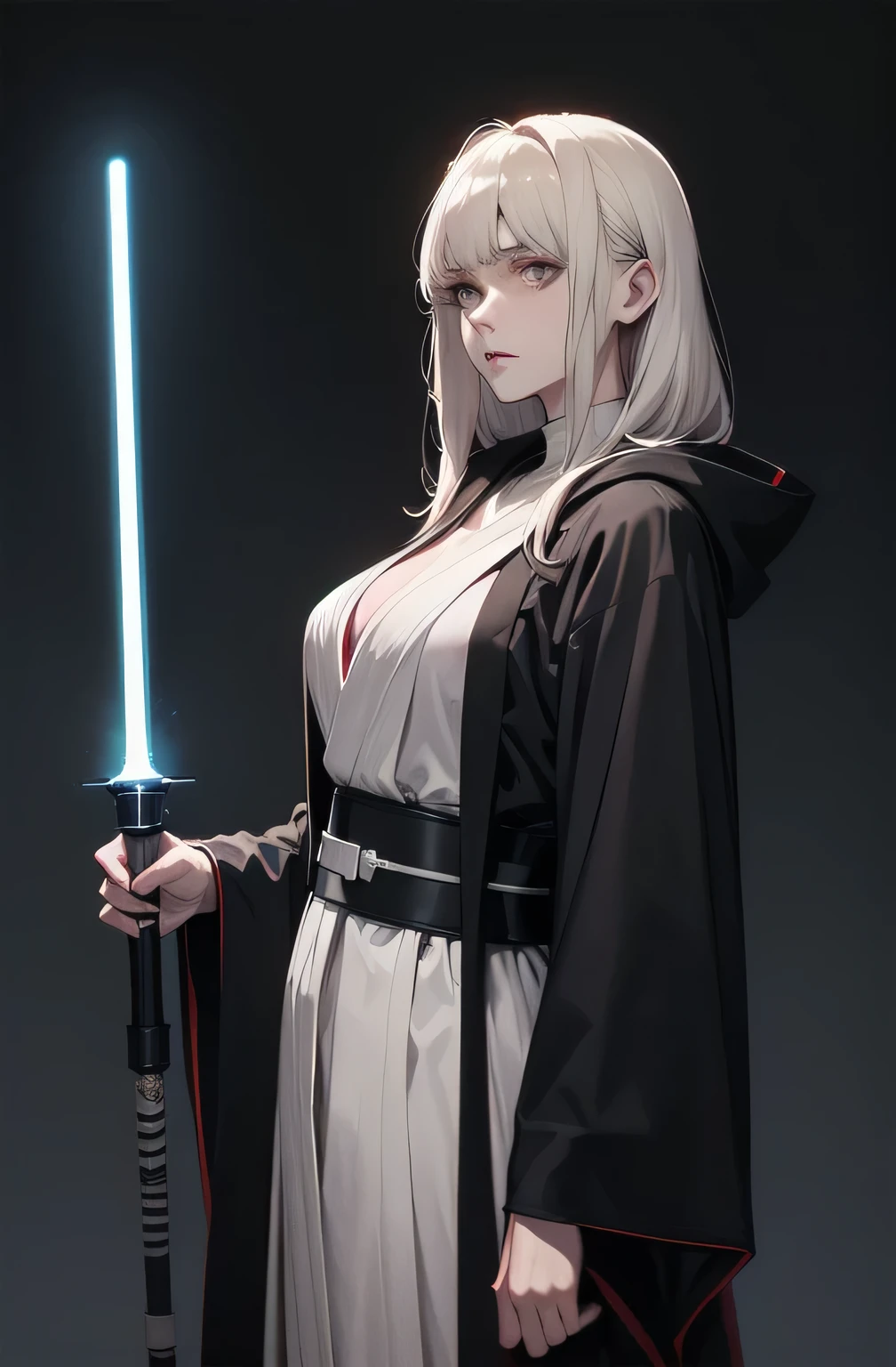 Shadow Face、Star Wars, jedi, black jedi robe、Black Robe, black belt,Star Wars concept art, Star Wars、jedi、Lightsabers、Black Robe、jediの服、Black hoodを被る、Star Wars、beautiful girl、cute、Droopy eyes、Random hair color、Beautiful Long Hair、Straight hair、bangsBangs、bangs、hime cut、Big Breasts、Slim body、slim、(Best Quality,4K,High resolution,Masterpiece 1.2),Very detailed,Real 1.37,Spooky Background,Dark fantasy,Black Theme,Ominous atmosphere,Eye-catching,Anime Style,Concept Art,beautiful, Gentle features, pale Skin, night、Dim lighting、Dark Background, Cinema Lighting, Dramatic Shadows, Spooky atmosphere, Dark words, 1 person&#39;S, Red cheeks, ,(Lightsabers1.3),Ruins,(Wasteland 1.3),((Random hair color)), Female Curves, Sexy flat stomach, Perfect hands, Extend one hand、Perfect anime character face, (Black hood)), standing, ((Black Robe), ,(Star Wars 1.3), In the woods, Moonlight Illumination, Night lighting, jungle、Space Fantasy,SF, Skeleton Gas Light,Absurd, High resolution、 ((Star Wars)), ((Best Quality)), (Very detailedな), ((Very detailed)), (beautiful), ((cute)), 1 person,(1.6)、beautiful face、Full Body Ezbian、pale, Beautiful skin、Big Breasts、Beautiful body、Slim body、beautiful feet、Smiling Kindly、Dark Building Ruins、(Ruins 1.3)、Low angle full body shot、(Random Background 1.3)、(Random Lightsabers Color 1.3)、Spirits、Droopy eyes、bangs, Long Hair, Star Wars、jedi、Blue Lightsabers、Ready your Lightsabers、Star Wars Background、Ruins、In the woodsで、night