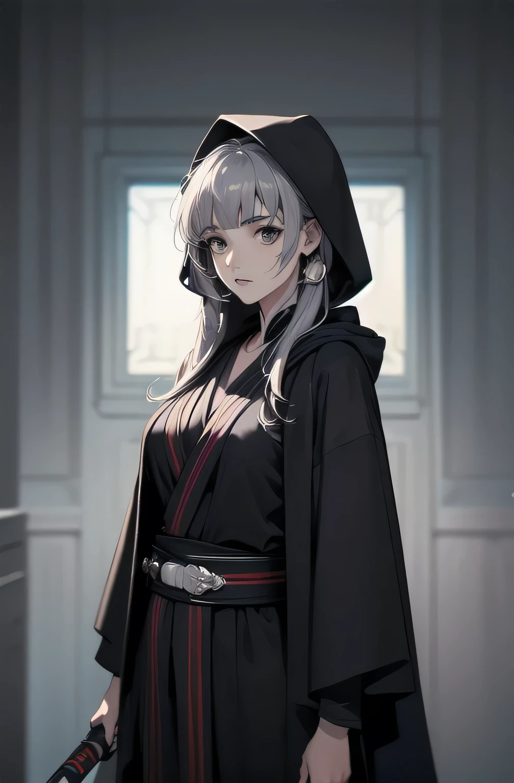 Shadow Face、Star Wars, jedi, black jedi robe、Black Robe, black belt,黒いブーツ、Star Wars concept art, Star Wars、jedi、Lightsabers、黒いJedi clothing、Black Jedi Belt、Black Robe、Jedi clothing、Black hoodを被る、Star Wars、beautiful girl、cute、Droopy eyes、Random hair color、beautiful long hair、Straight hair、Bangs、bangs、hime cut、Big Breasts、Slim body、slim、(Best Quality,4K,High resolution,Masterpiece 1.2),Very detailed,Anime Style,Concept Art,beautiful, Gentle features, pale Skin, 1 person&#39;S, Red cheeks, ,(Lightsabers1.3),((Random hair color)), Female Curves, Sexy flat stomach, Perfect hands, Extend one hand(Reaching out to grab something)、Perfect anime character face, (Black hood)), standing, ((Black Robe), ,(Star Wars 1.3), Space Fantasy,SF is not organized, High resolution、 ((Star Wars)), ((Best Quality)), (Very detailedな), ((Very detailed)), (beautiful), ((cute)), 1 person,(1.6)、beautiful face、Full Body Ezbian、pale, Beautiful skin、Big Breasts、Beautiful body、Slim body、beautiful feet、Smiling Kindly、(Star Wars trooper 1 in the background.3)、Low angle full body shot、(Random Background 1.3)、(Random Lightsabers Color 1.3)、Spirits、Blue Lightsabers、Ready your Lightsabers、Star Wars Background、