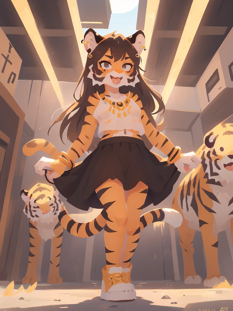 lion-cub-girl furry,  long lion tail, fluorescent translucency, luminous body, kawaii, Pixar, intricate details, 3d rendering, blender, oc renderer, High Details, 8K, Studio Lighting, Loli, Petite, Child, Chibi, SD characters: 1.1, look at camera, wide smile