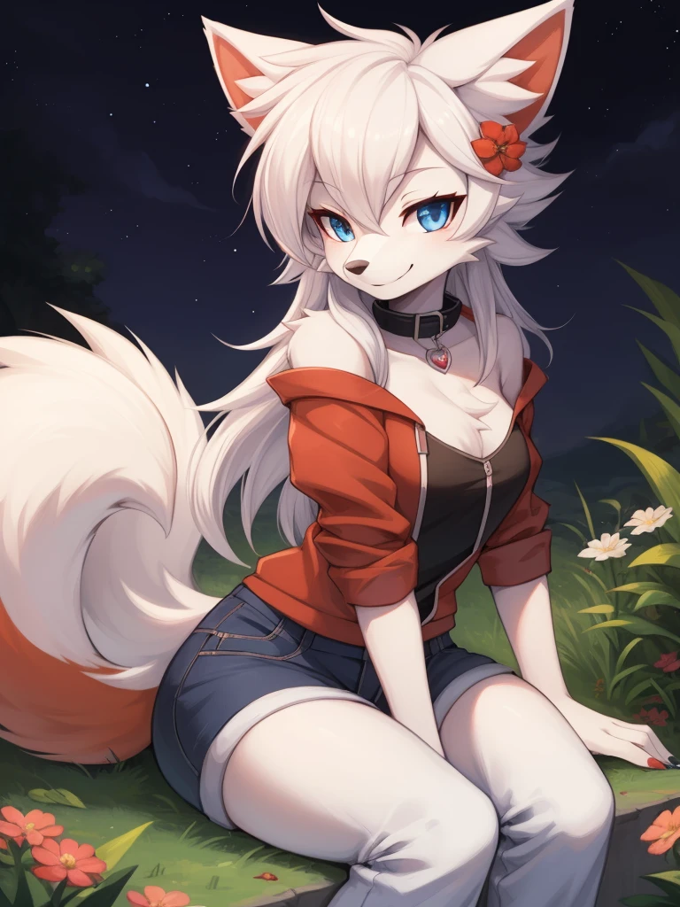 furry, white fur, ultra cute face, red elements on fur, glowing t-shrt, beautiful lights and shadows, ambient light, ultra detailed fur, volumetric light