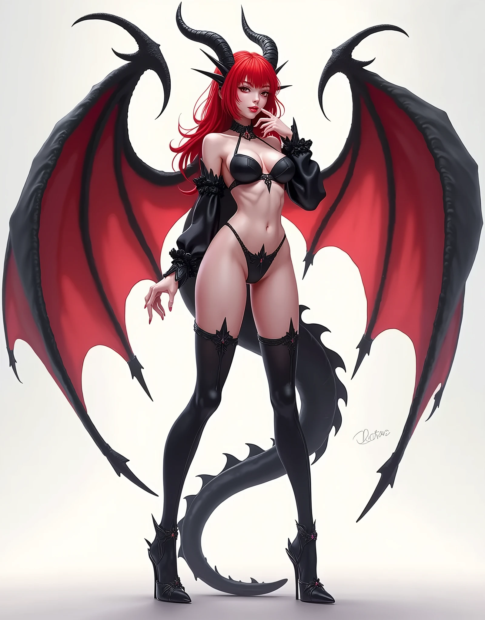 Succubus Sinia,demon horns,scarlet hair