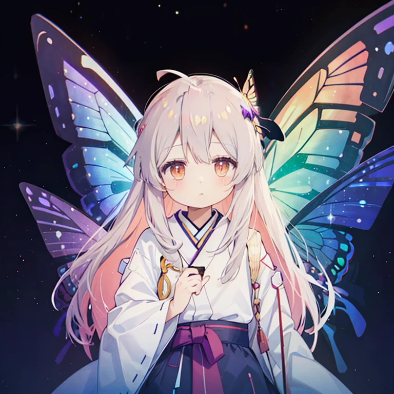 One Woman,Archangel((Galaxy Wings,butterfly,Infinite Depth,grow up,Very mysterious,close)) background(Cyber World) Serious expression,Looking up diagonally, Pure white long hair,風に吹かれている ネオンカラーとても輝いている butterfly,Super mysterious Japanese anime style