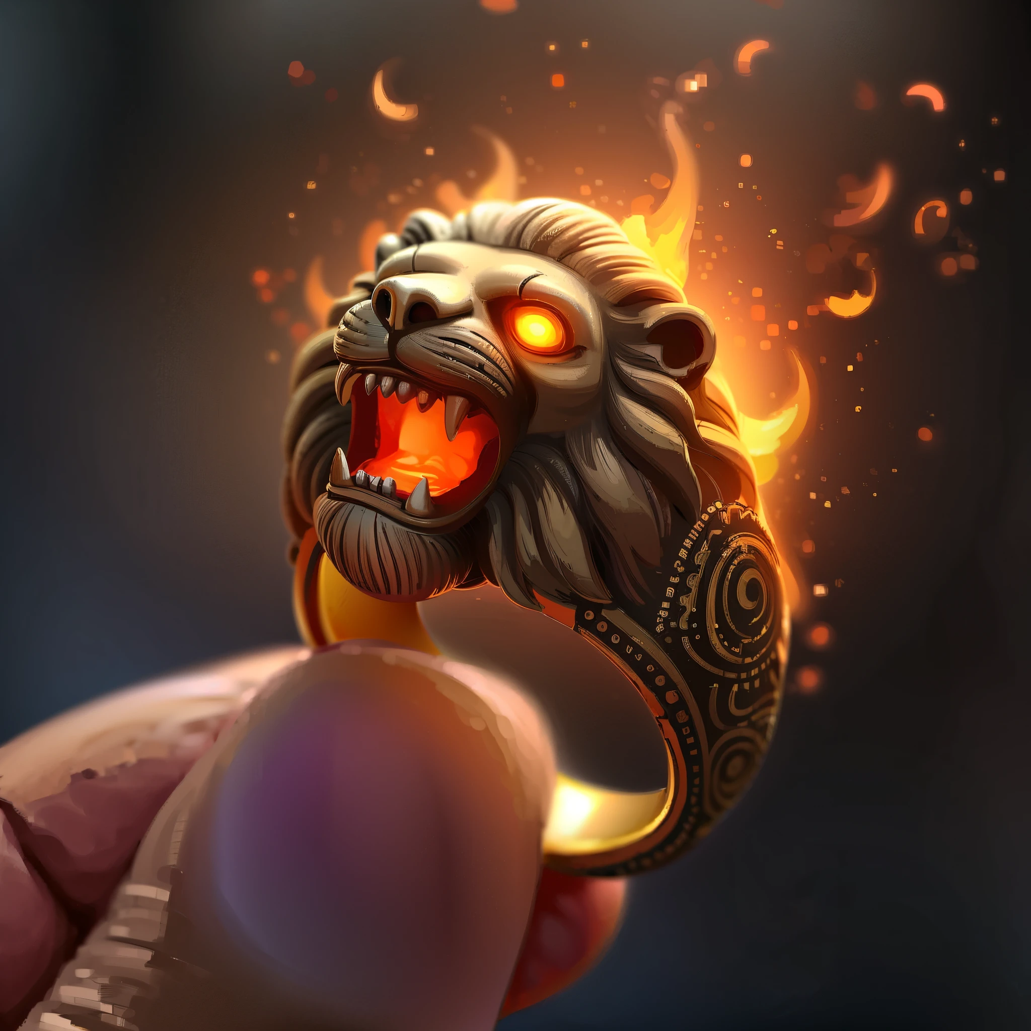 (zPDXL2), (PonyXLV6_Scores), source_cartoon, source_artifact, rating_safe, asymmetric image, ((empty, no one)), BREAK

artifact, magic artifact, "ring of Lion", brass ring with lion head, ((stamp ring, signet)), detailed image, ((anime style, non realistic, cartoon)), DnD, D&D, HD, high quality, putted on finger, cast magick, fire spell, fire from ring, fire spell from lion mouth