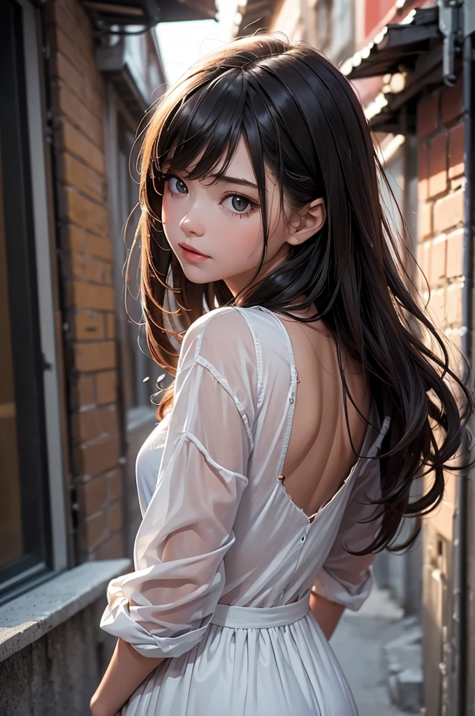 (masterpiece),
(best quality),
looking at viewer,
(wavy hair:0.8),
lady, dawn, town,