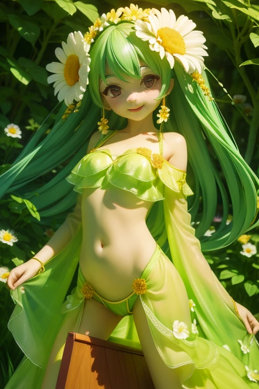 Natural forest in the background，Flower goddess has a hot and sexy body, Second Dimension, Bright and wonderful, Very cute face, Abundant flowers