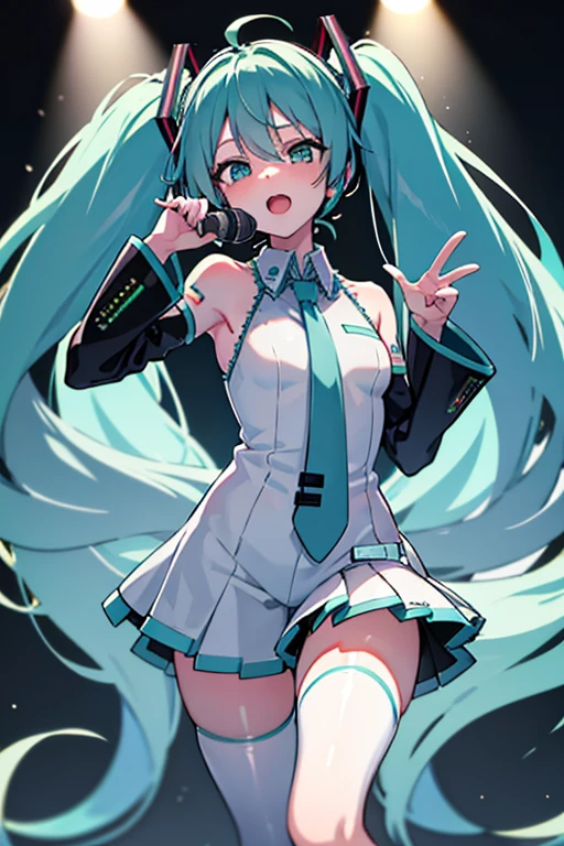 Hatsune Miku singing on the live stage