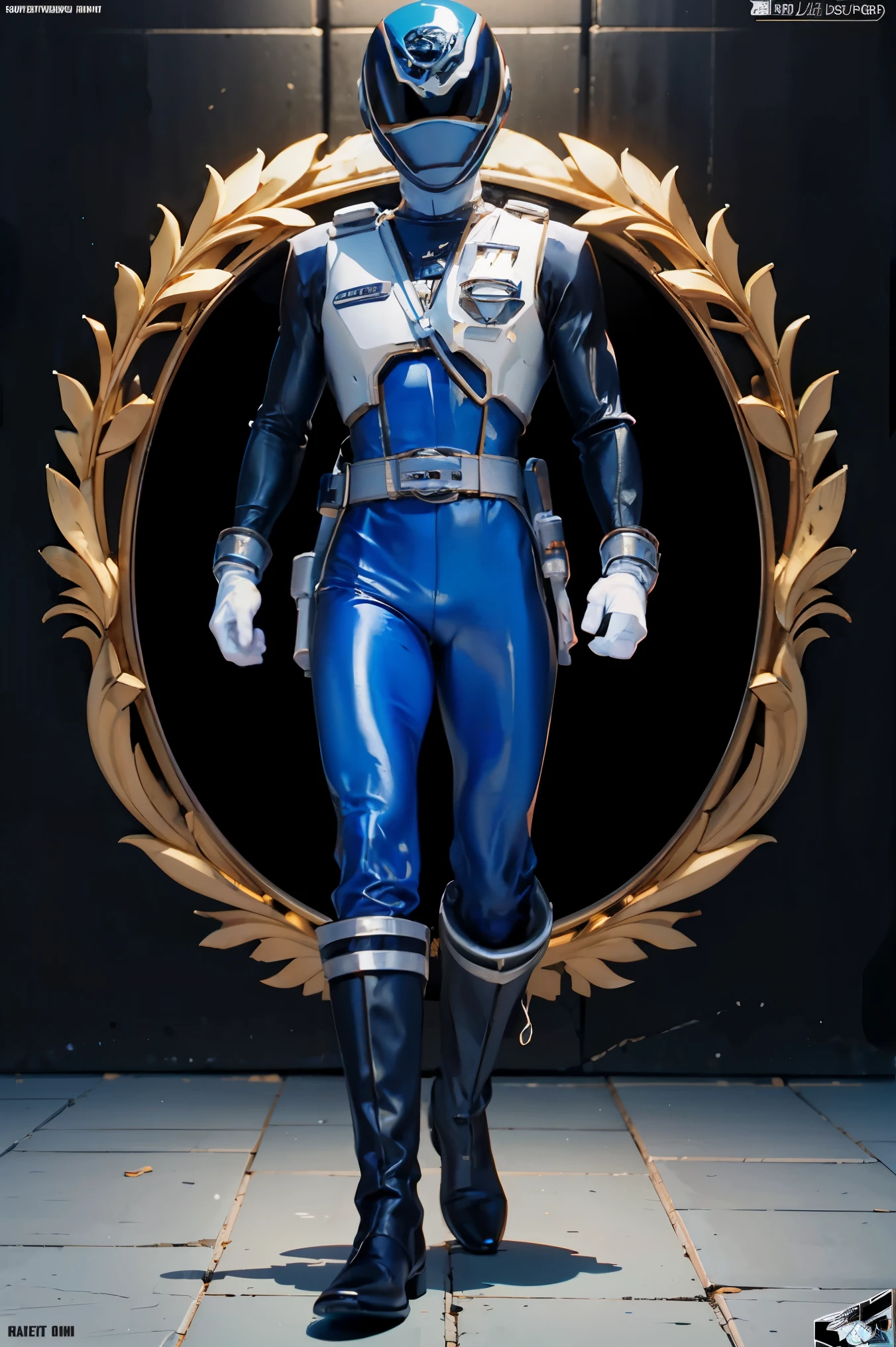 1boy, white, full body, Illustration, cinematic light, high resolution, best quality, ultra detailed, masterpiece, power suit, powerranger, suit, spd, (white ranger suit)), gold detail