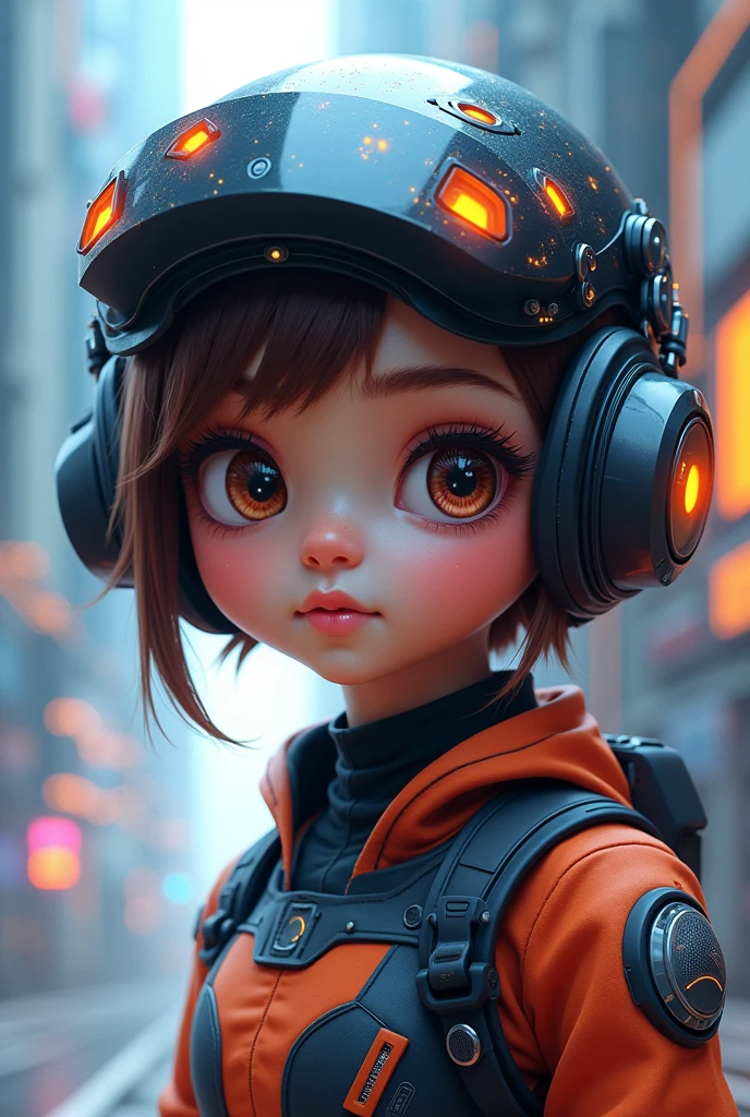 Extraordinary wide portrait of microscopic unknown little small adorable cyberpunk alien species over orange tech style of high tech fashion professional photography, 8k, adorable --auto --s2