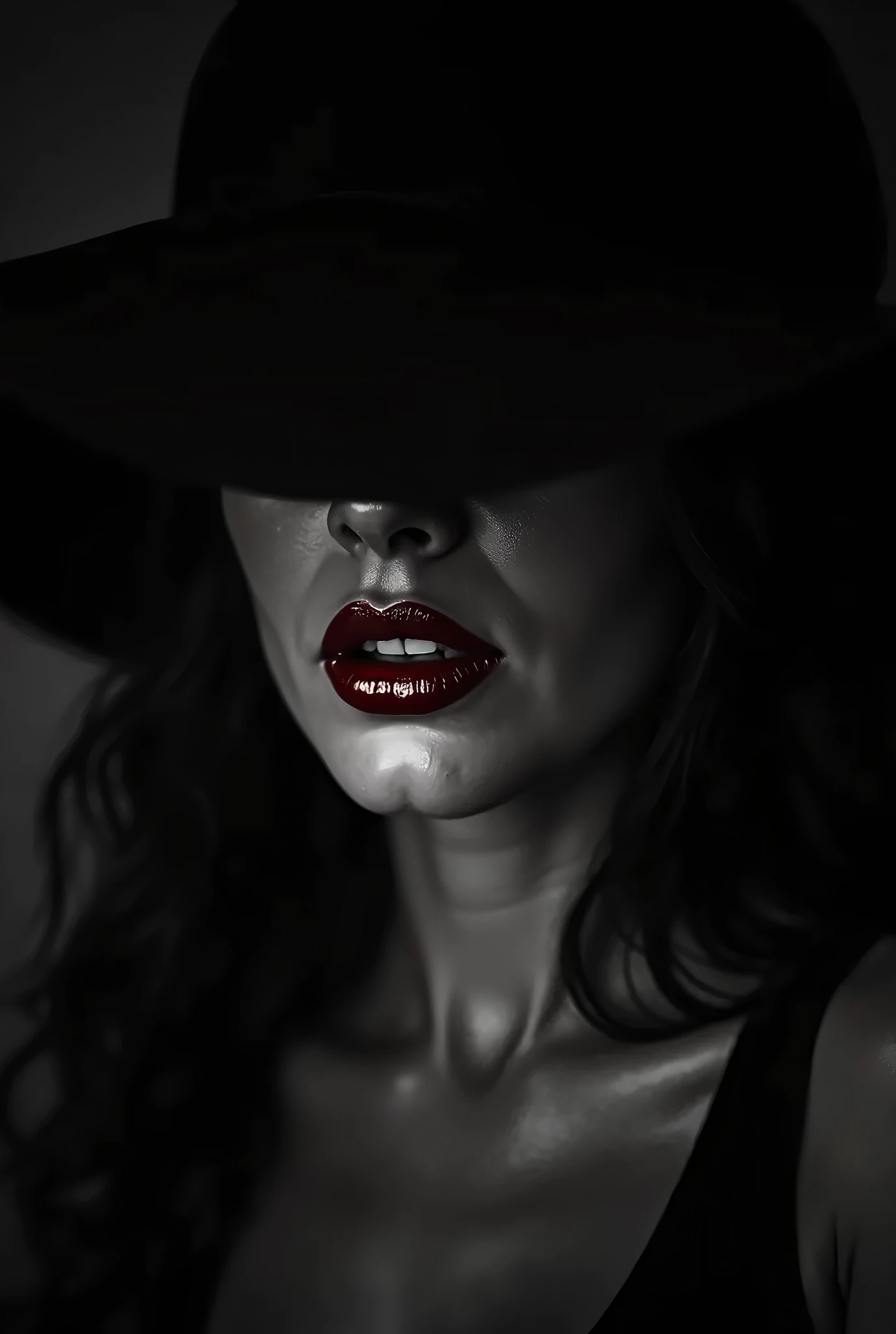 Arafed woman with red lips and a black hat - SeaArt AI