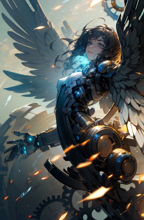 (Machine Angel), Mechanical wings with extended gears, Detailed face, A balanced face, (Cunning and beautiful), Cinematic Light, SF, Surreal, The End, floating, whole body, (CG illustration), (Advanced Details), (High resolution), (Best Quality), (masterpiece)
