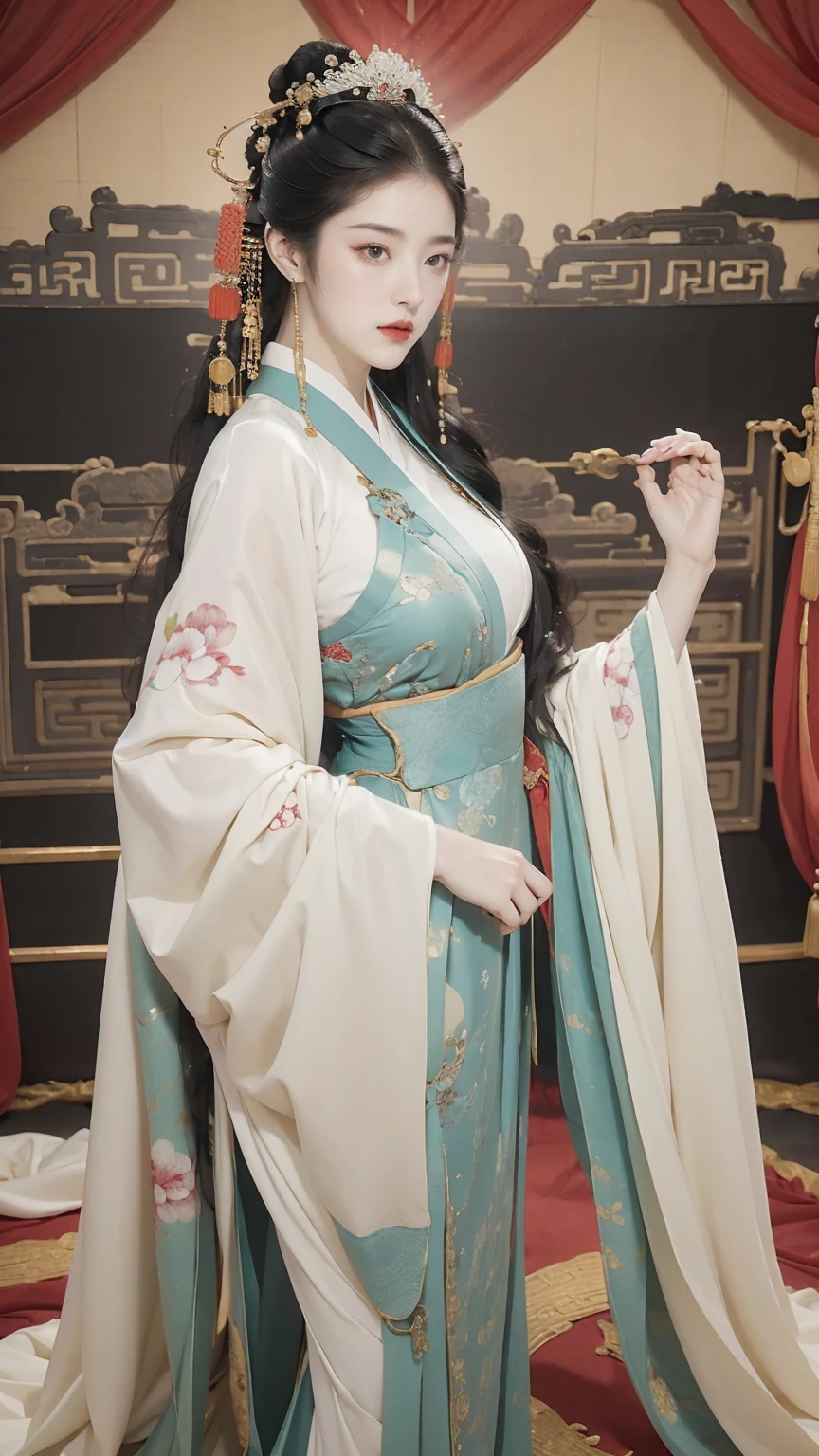 best quality, (((Jing Tian, Jing Tian, Jing Tian))), (((Hanfu, Hanfu))), (((Gorgeous Empress of the Chinese Court during the Qing Dynasty Gorgeous Empress of the Chinese, with her hair tied on both sides The background of this perverted and erotic woman wearing a crown and tying her hair is the Chinese court of the Qing Dynasty. The scene is set in the luxurious room of an empress in the Qing Dynasty Chinese court))), ((masterpiece)), (wedding dress) ((black hair, long hair)), ((blue eyes)), (((180cm))), looking to viewer, hairline, (((porcelain white skin, white skin, white skin, wet skin, wet skin))), ((top-quality,​masterpiece:1.3,超A high resolution,),(ultra-detailliert,Caustics),(Photorealsitic:1.4,RAW shooting,)Ultra-realistic capture,A highly detailed,High resolution 16K human skin closeup。 Skin texture is natural、,The pores are、Must be detailed enough to be easy to identify。 Skin should look healthy with even tones。 Use natural light and color)), 8k, hot, sexy, big, ((180cm)), ((wide hips, heart-shaped)), curved body, full bodyesbian, thick thighs, perfect body, full viewing angle, perfect body, perfect lower hip, perfect high hip, perfect nipples, perfect pussy, perfect vagina, ((big breasts)), perfect nipples, perfect breasts, pose, ((catwalk))
