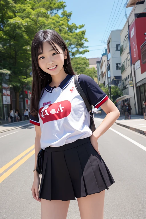 High quality masterpiece, 8k, , Japanese Girls, RAW Photos, Absurd, Winner portrait smile face, 笑face, Alone, Uniform, Summer Clothes Idol&#39;face, violet, Gardenia, Delicate girl, Long black hair, Dark Eyes, Upper body digital SLR, Observe the audience, Frank, Sophisticated, Like々Shii, Thin arms, Professional Lighting, Film Grain, chromatic aberration, (Details of the eye and face: 1.0), (Bokeh button:1.1)