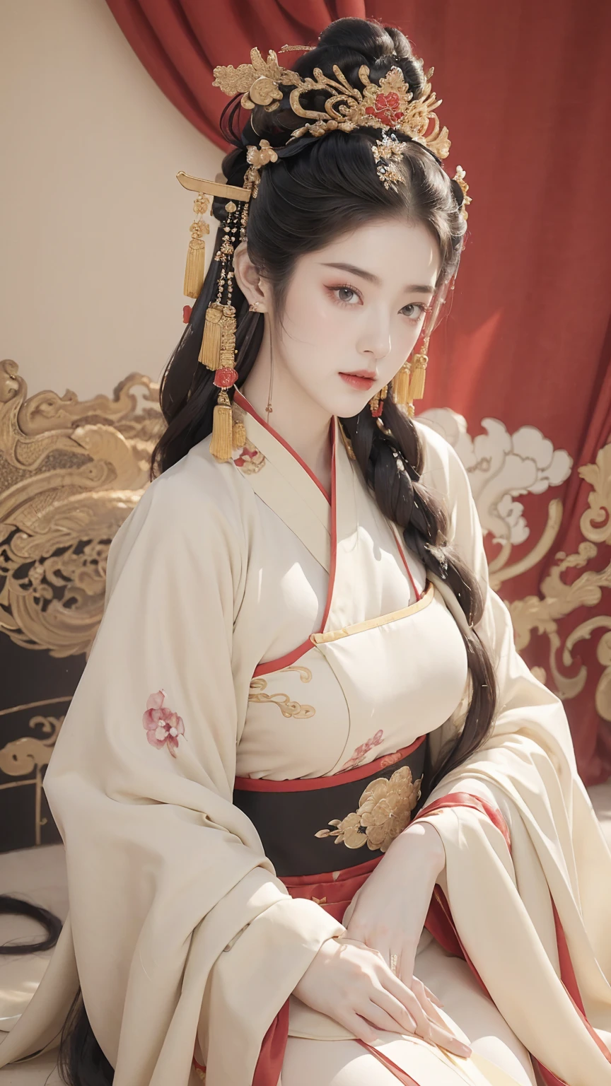 best quality, (((Jing Tian, Jing Tian, Jing Tian))), (((Hanfu, Hanfu))), (((Gorgeous Empress of the Chinese Court during the Qing Dynasty Gorgeous Empress of the Chinese, with her hair tied on both sides The background of this perverted and erotic woman wearing a crown and tying her hair is the Chinese court of the Qing Dynasty. The scene is set in the luxurious room of an empress in the Qing Dynasty Chinese court))), ((masterpiece)), (wedding dress) ((black hair, long hair)), ((blue eyes)), (((180cm))), looking to viewer, hairline, (((porcelain white skin, white skin, white skin, wet skin, wet skin))), ((top-quality,​masterpiece:1.3,超A high resolution,),(ultra-detailliert,Caustics),(Photorealsitic:1.4,RAW shooting,)Ultra-realistic capture,A highly detailed,High resolution 16K human skin closeup。 Skin texture is natural、,The pores are、Must be detailed enough to be easy to identify。 Skin should look healthy with even tones。 Use natural light and color)), 8k, hot, sexy, big, ((180cm)), ((wide hips, heart-shaped)), curved body, full bodyesbian, thick thighs, perfect body, full viewing angle, perfect body, perfect lower hip, perfect high hip, perfect nipples, perfect pussy, perfect vagina, ((big breasts)), perfect nipples, perfect breasts, pose, ((catwalk))
