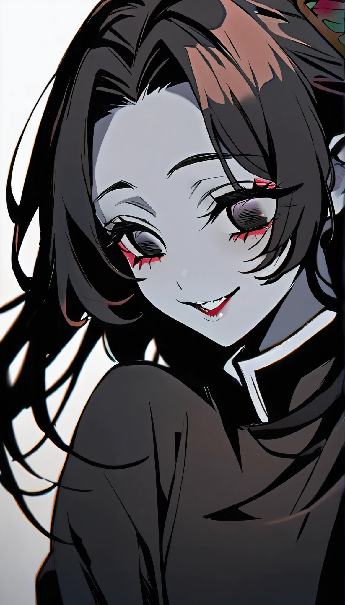 Anime girl with long black hair and red eyes in a black dress - SeaArt AI