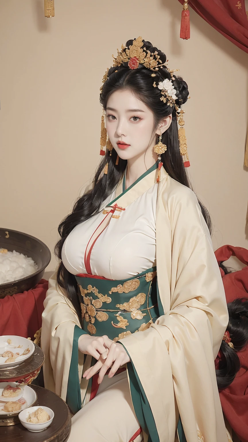 best quality, (((Jing Tian, Jing Tian, Jing Tian))), (((Hanfu, Hanfu))), (((Gorgeous Empress of the Chinese Court during the Qing Dynasty Gorgeous Empress of the Chinese, with her hair tied on both sides The background of this perverted and erotic woman wearing a crown and tying her hair is the Chinese court of the Qing Dynasty. The scene is set in the luxurious room of an empress in the Qing Dynasty Chinese court))), ((masterpiece)), (wedding dress) ((black hair, long hair)), ((blue eyes)), (((180cm))), looking to viewer, hairline, (((porcelain white skin, white skin, white skin, wet skin, wet skin))), ((top-quality,​masterpiece:1.3,超A high resolution,),(ultra-detailliert,Caustics),(Photorealsitic:1.4,RAW shooting,)Ultra-realistic capture,A highly detailed,High resolution 16K human skin closeup。 Skin texture is natural、,The pores are、Must be detailed enough to be easy to identify。 Skin should look healthy with even tones。 Use natural light and color)), 8k, hot, sexy, big, ((180cm)), ((wide hips, heart-shaped)), curved body, full bodyesbian, thick thighs, perfect body, full viewing angle, perfect body, perfect lower hip, perfect high hip, perfect nipples, perfect pussy, perfect vagina, ((big breasts)), perfect nipples, perfect breasts, pose, ((catwalk))
