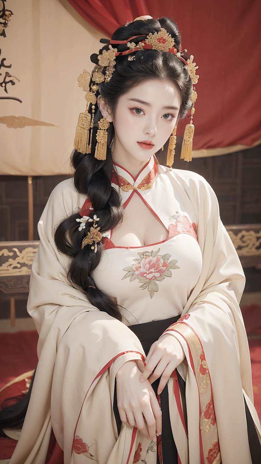 best quality, (((Jing Tian, Jing Tian))), (((Hanfu, Hanfu))), (((Gorgeous Empress of the Chinese Court during the Qing Dynasty Gorgeous Empress of the Chinese, with her hair tied on both sides The background of this perverted and erotic woman wearing a crown and tying her hair is the Chinese court of the Qing Dynasty. The scene is set in the luxurious room of an empress in the Qing Dynasty Chinese court))), ((masterpiece)), (wedding dress) ((black hair, long hair)), ((blue eyes)), (((180cm))), looking to viewer, hairline, (((porcelain white skin, white skin, white skin, wet skin, wet skin))), ((top-quality,​masterpiece:1.3,超A high resolution,),(ultra-detailliert,Caustics),(Photorealsitic:1.4,RAW shooting,)Ultra-realistic capture,A highly detailed,High resolution 16K human skin closeup。 Skin texture is natural、,The pores are、Must be detailed enough to be easy to identify。 Skin should look healthy with even tones。 Use natural light and color)), 8k, hot, sexy, big, ((180cm)), ((wide hips, heart-shaped)), curved body, full bodyesbian, thick thighs, perfect body, full viewing angle, perfect body, perfect lower hip, perfect high hip, perfect nipples, perfect pussy, perfect vagina, ((big breasts)), perfect nipples, perfect breasts, pose, ((catwalk))
