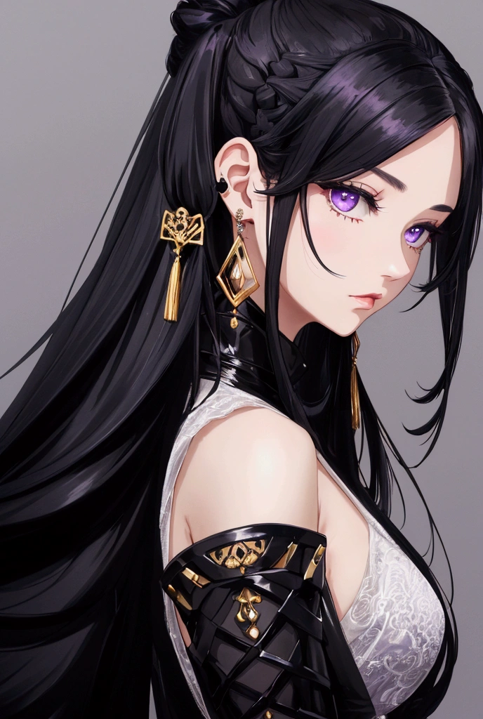 ((Masterpiece)) ((best quality)) ((ultra-detailed )) ((ultra sharp)) ((4k)).Anime girl with long black  hair , black eyes with hourglass shaped build, 