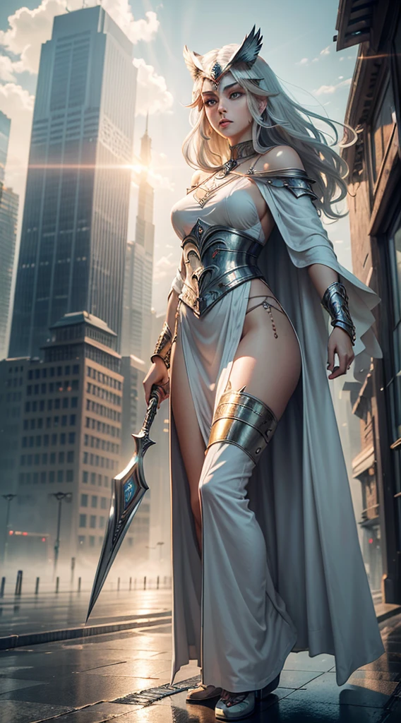 White haired female Battlemage with hourglass figure in bikini during combat