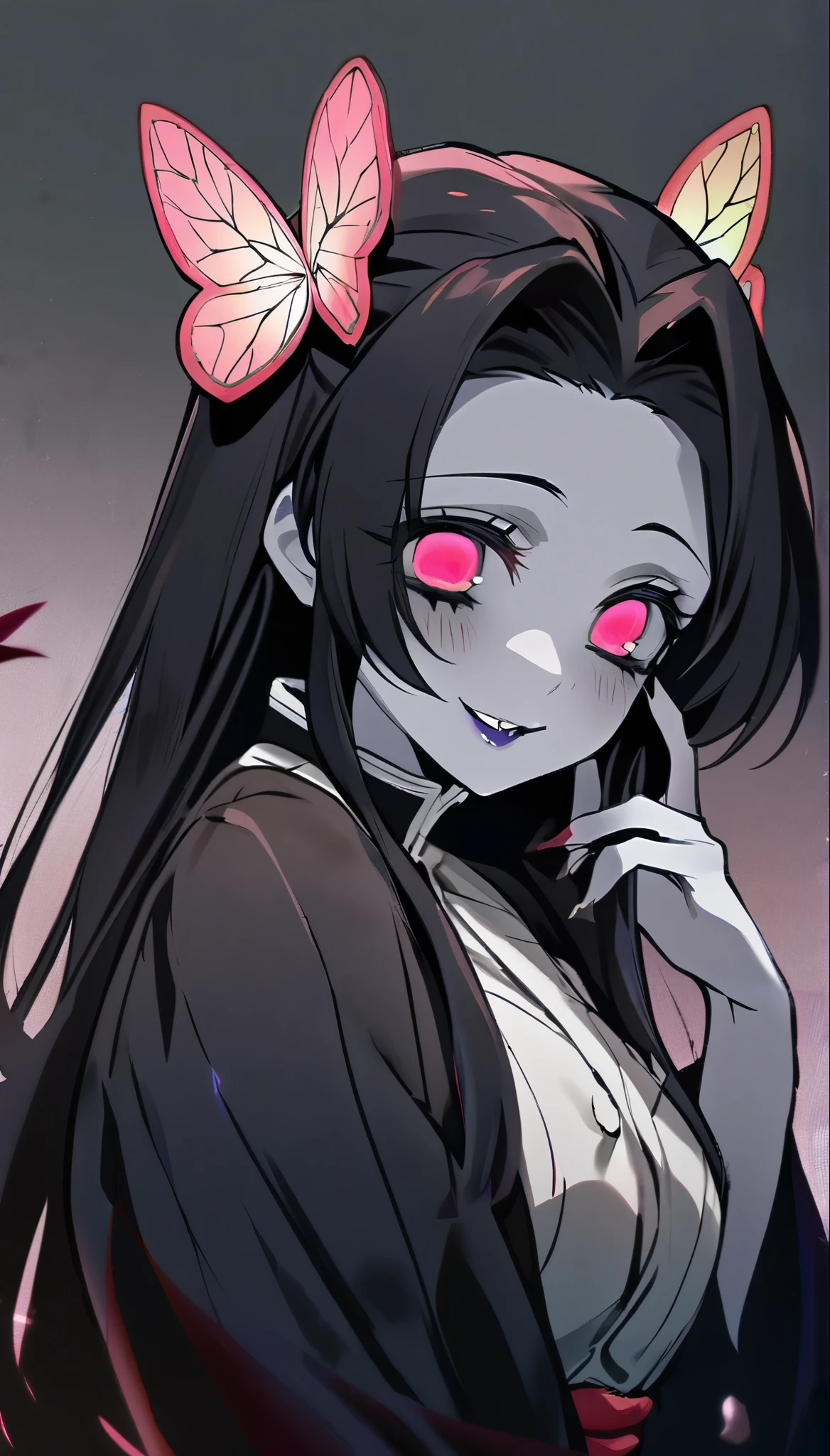 score_9, score_8_up, score_7_up, source_anime, BREAK, (((yew))), , 1girl, solo, vampire girl, black hair, white skin, purple eyeshadow, red lips, curvaceous, vampire outfit, long hair, hands on face, drool, looking at viewer, cleavage