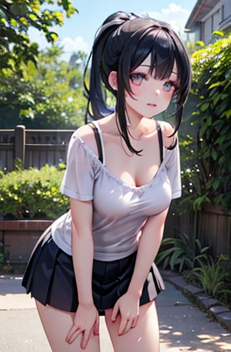 ((Highest quality)), (detailed), Perfect Face、((Highest quality)), (detailed), Perfect Face、Work as a manager at a popular cafe, 3、In a café in the daytime, ((Stand and show)), Spread your legs, ブラウス, ID card hanging from neck, Take off your black panties、 Holding the panties you took off in your hands、Angle from the front、((She has panties、Showing it to me。:1.5))、((Erect nipples: 1.1)), (( Small breasts :1.5 )), ((Small round areola :1.3, ライトピンク:1.3 )), (((スカートめくり, ズボンがない, Genitals are visible))), ((masterpiece)), ((masterpiece))