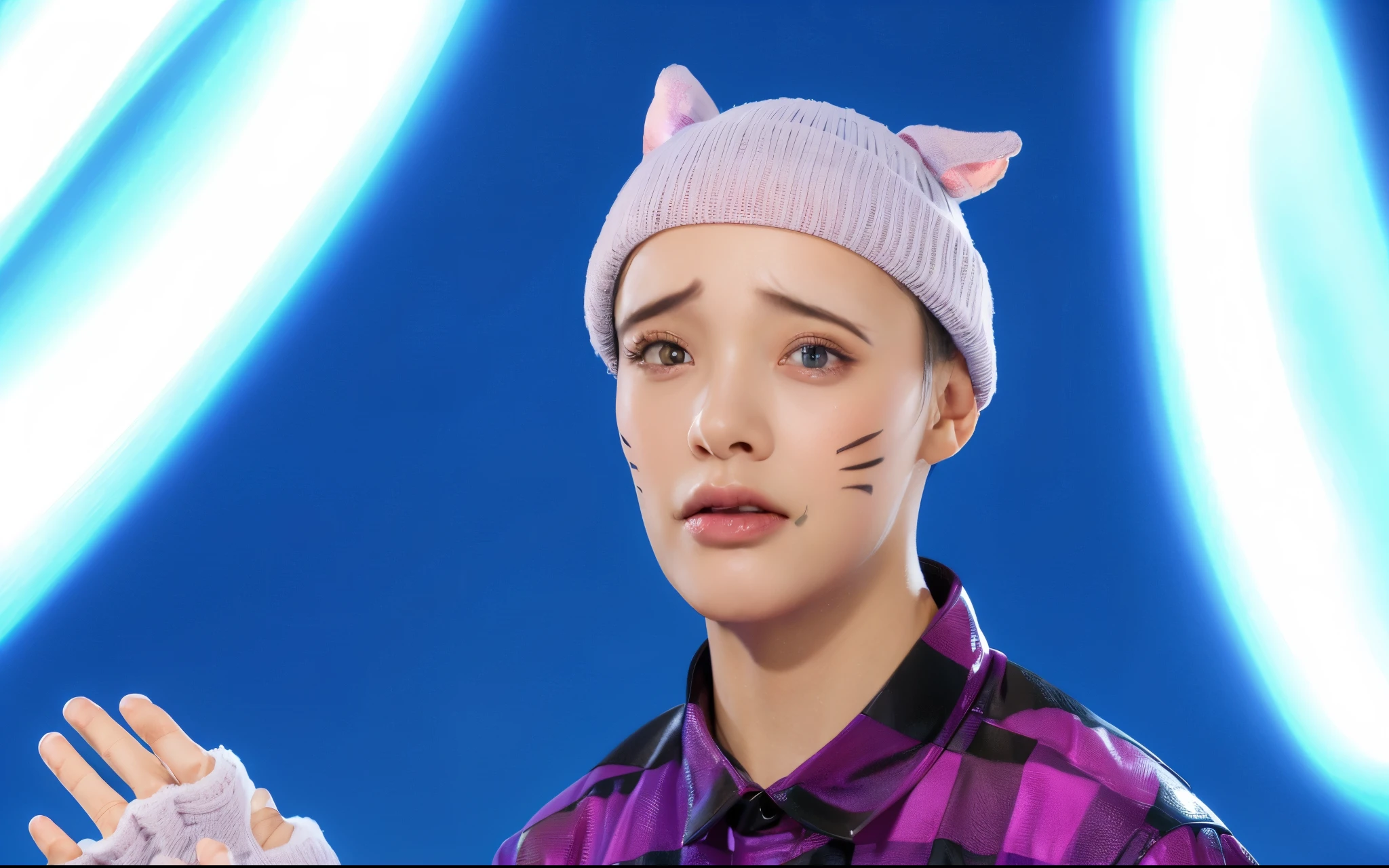 hay una mujer vestida de rosa y blanco sosteniendo un objeto azul, and - girl, e-chica, Finn Wolfhard, with the index finger, cold as ice! 🧊, melanie martinez, charli xcx, sakimichan frank franzzeta, declan mckenna, lirio franco, kiko mizuhara, estilo de color aya takano, sakimichan