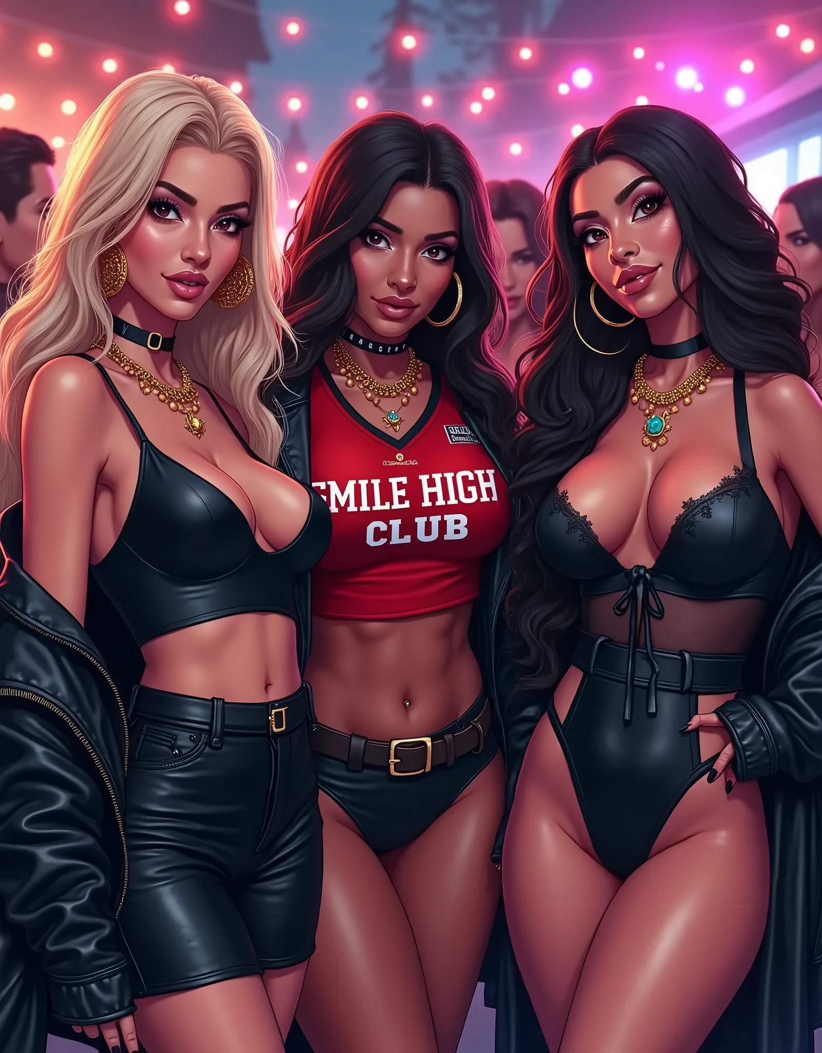 70s superfly hoes in the style of hustlewave in the style of cartoon looks like Rhianna