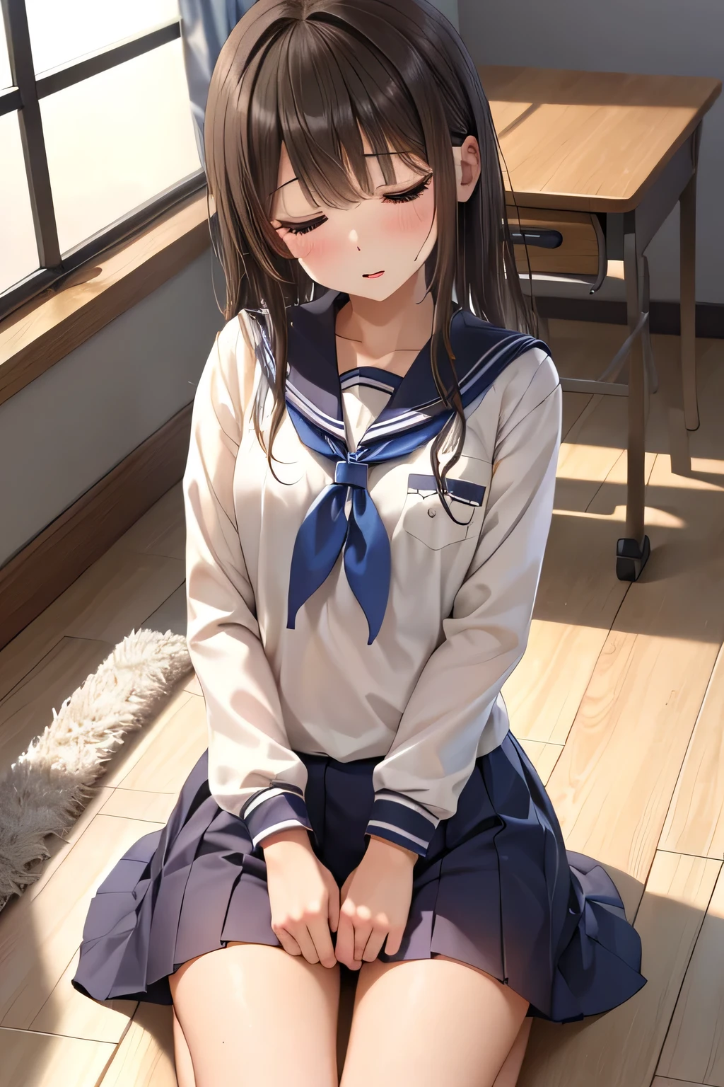(())、Shiny brown hair, Close your eyes and sleep、超fine grain、High quality face, Very fine grain,Cowboy Shot、 girl, Like, evening,
((Best Quality, 8k, masterpiece: 1.3)),
Beauty, Hide your face, 1 girl,beautiful: 1.3,
Sailor suit, short , (In the classroom in the evening),
High quality face, Detailed lips, fine grain, double eyelid, Get wet,Being sexually abused,A pervert splashed sex fluid on me, Deep Sleep, Sleeping on the floor, alone,