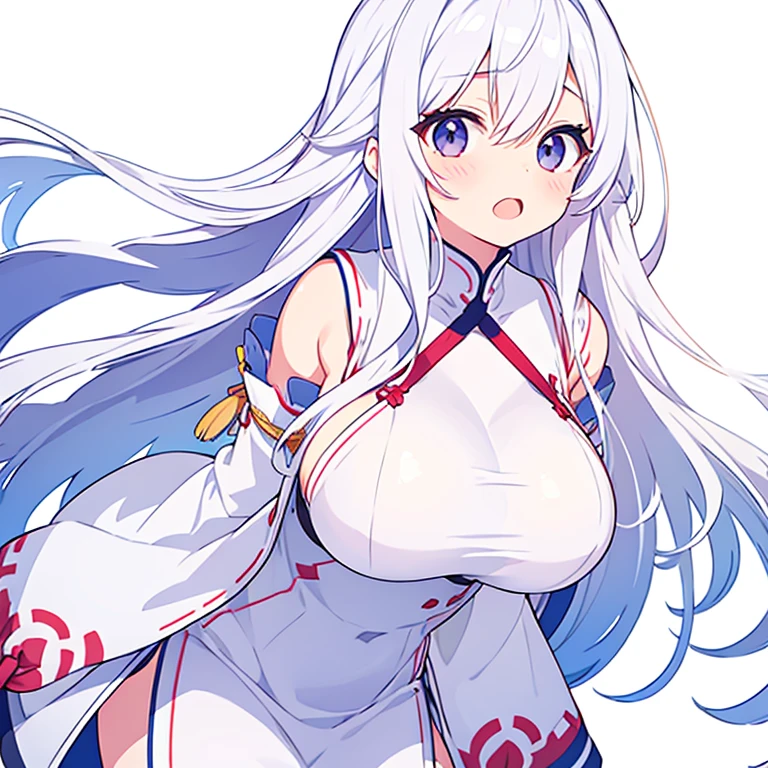 (Pure white background)、knit、Large Breasts、Mouth open、tachi-e、Standing still、Hands behind back、Long white hair