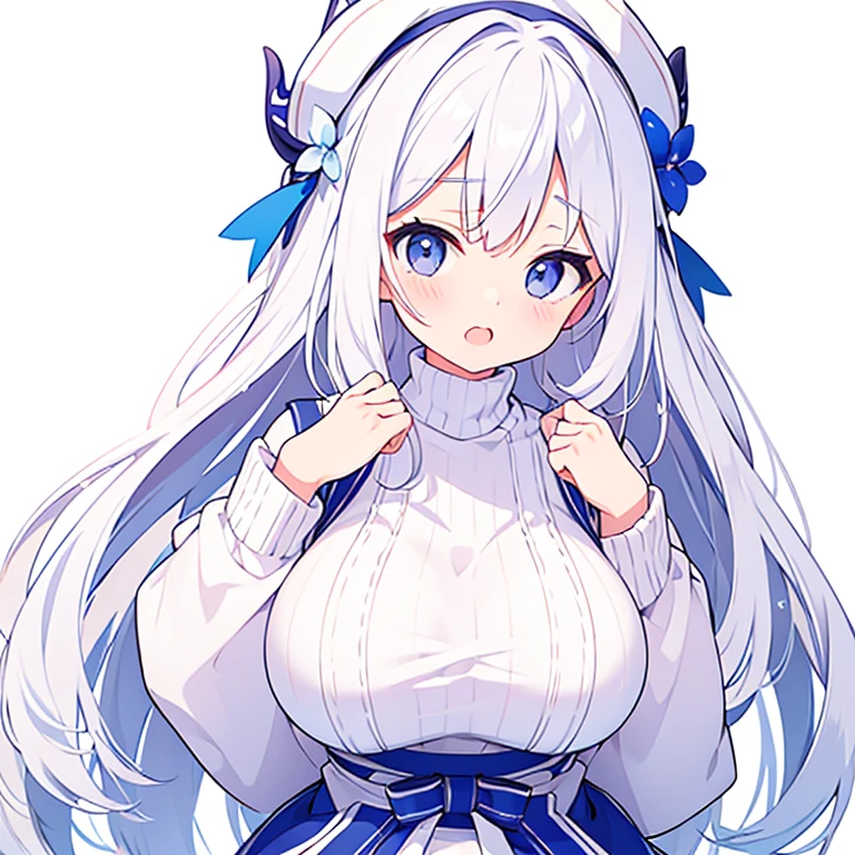 anime style,hairstyle forehead,teen girl,white hair,twintail hair,blue eyes,pregnant,happy smile,lovable, caressable flower,