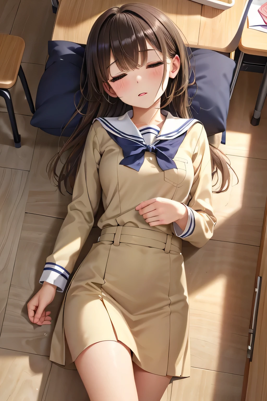 (())、Shiny brown hair, Close your eyes and sleep、超fine grain、High quality face, Very fine grain,Cowboy Shot、 girl, Like, evening,
((Best Quality, 8k, masterpiece: 1.3)),
Beauty, Hide your face, 1 girl,beautiful: 1.3,
School uniform, short , (In the classroom in the evening),
High quality face, Detailed lips, fine grain, double eyelid, Get wet,Deep Sleep,(Sleeping on my back on the floor), The uniform is messy,