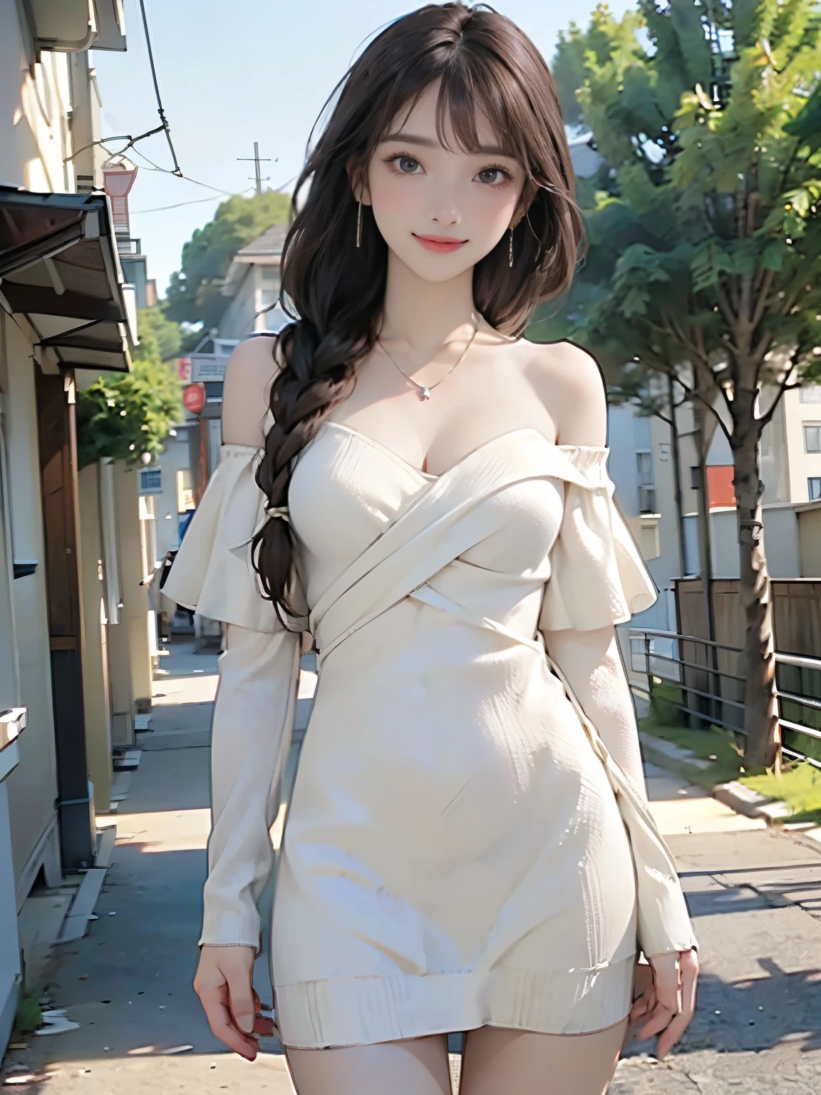 (巨作) On a light gray background,Presents a girl with a great temperament,Wear a delicate cotton A-line midi dress。Wide straps, sleeveless dress with a light crewneck,The waist is trimmed with delicate lace,The chest is also adorned with handmade beads。Long hair is realistically colored,Perfectly combined with clothes,Create the best results。Suitable for everyday wear and dating occasions,Excellent image quality。((Show off clothes)),Star face,Internet red face,(Slender and tall),((The lens shoots the whole body)),(Supermodel)
