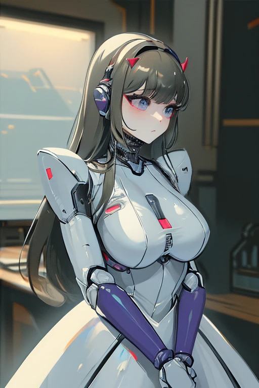 (masterpiece),(Highest quality),(Super detailed),(Best illustrations),(Best Shadow),(Absurd),(Detailed Background),(so beautiful), 16K, 8K, 4K,(Best Shadow),robotization,woman ,big bust,Robot Joint ,Metal skin,Black robot Suit,long hair,a black robot suit that covers the whole body,robot hand,cyber bodysuit,mecha head,(Detailed hands and fingers:1.2),Ball joint robot body,doll joint,beautiful face,beautiful robot girl,robotic eye,robotic hands,(no more human skin),android girl,cyborg girl,F cup, sexy body,(machine made joints:1.2),(machanical limbs:1.1),(blood vessels connected to tubes),(mechanical vertebra attaching to back),(mechanical cervial attaching to neck),no messy picture style,no emotion Viper(NIKKE)